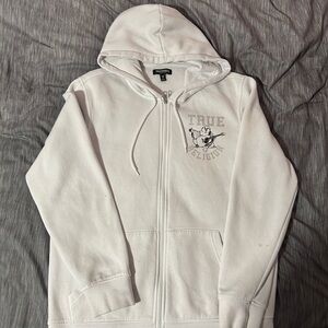 True Religion White Zip-Up Hoodie
